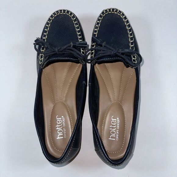 Hotter Shoes Women's 10 M Navy Blue Honiton Slip-On Loafers Leather Stitching - Picture 2 of 9